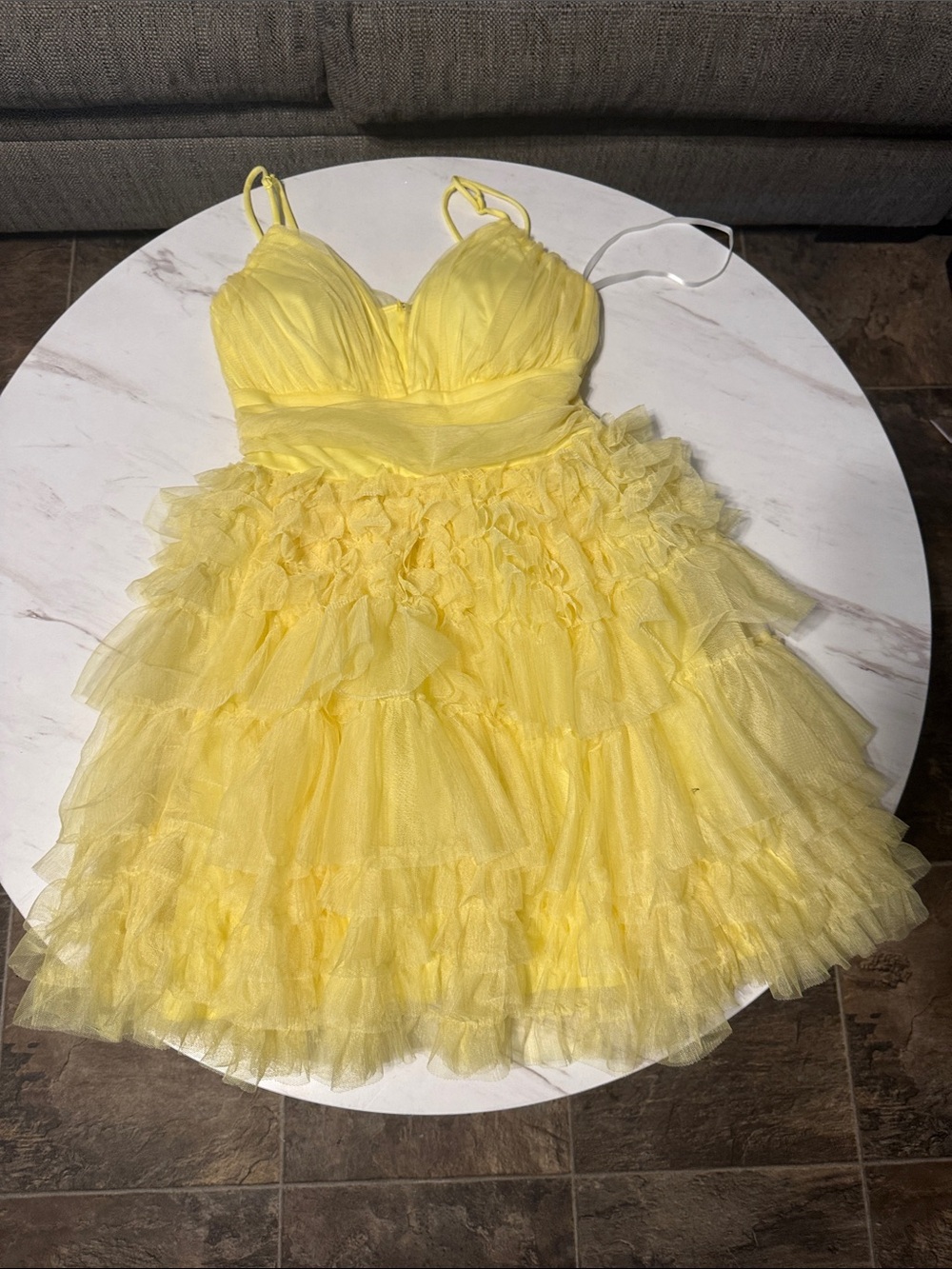 Yellow Ruffle Tulle Party Dress for Kids